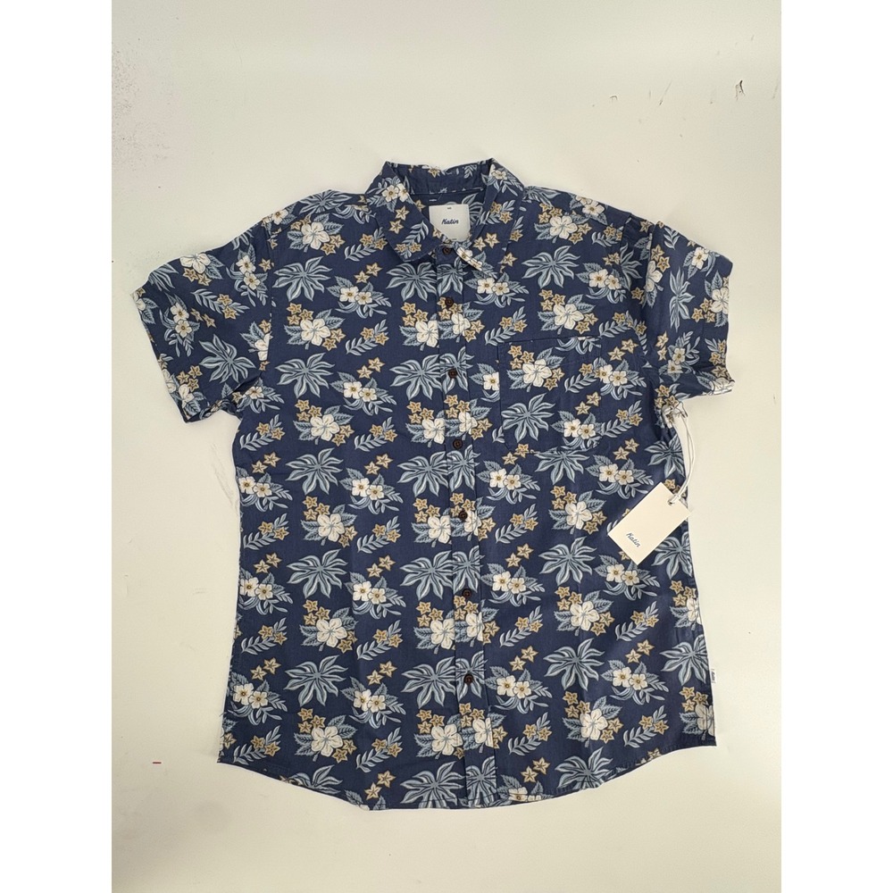 Katin Benji Shirt Mens Medium Navy Blue Floral Hibiscus SS SU25SHBEN-WBLU